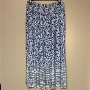 NWT J.Jill Blue & White Pleated A-Line Maxi Skirt – Size S